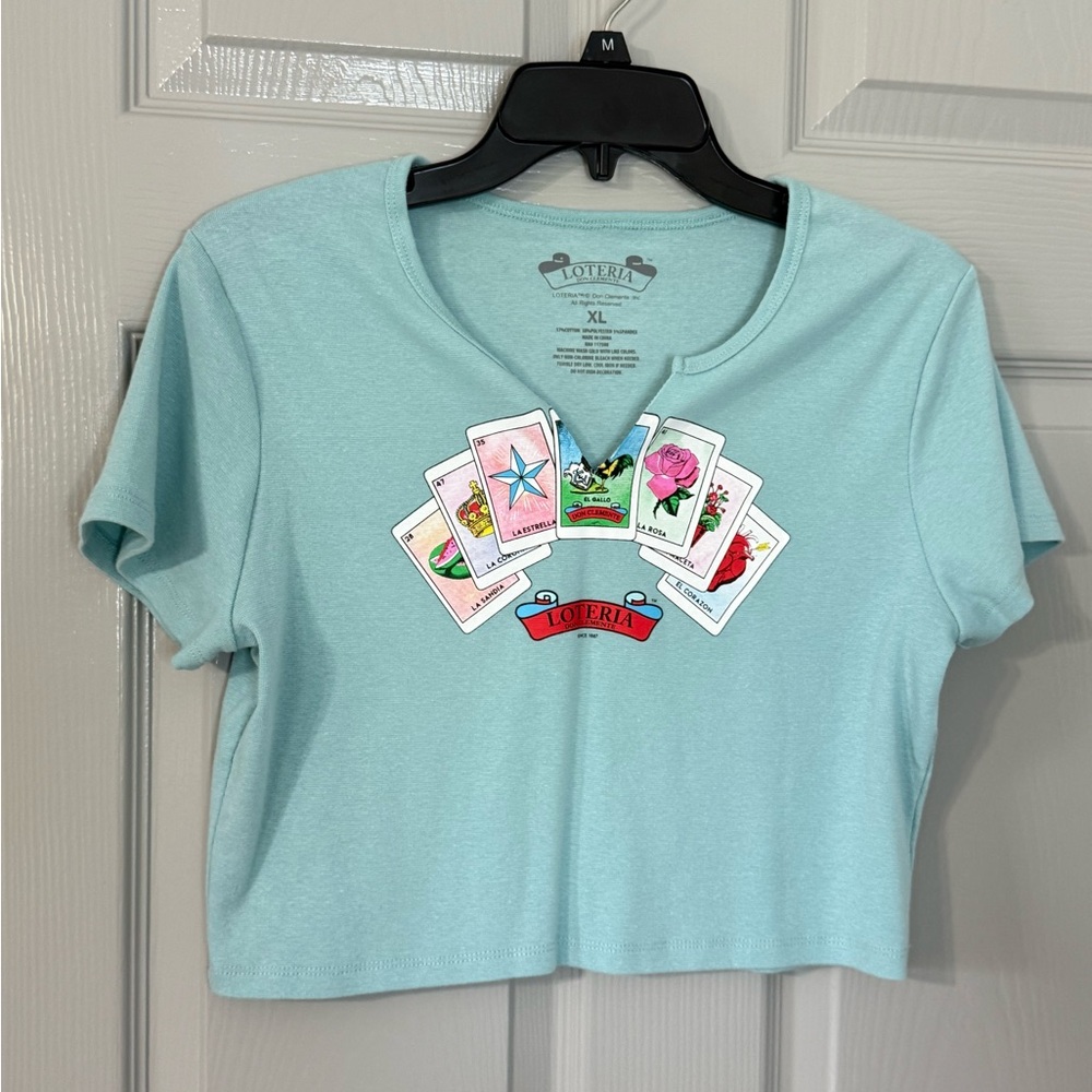 Loteria Graphic Tee | Blue | XL | Cropped Top